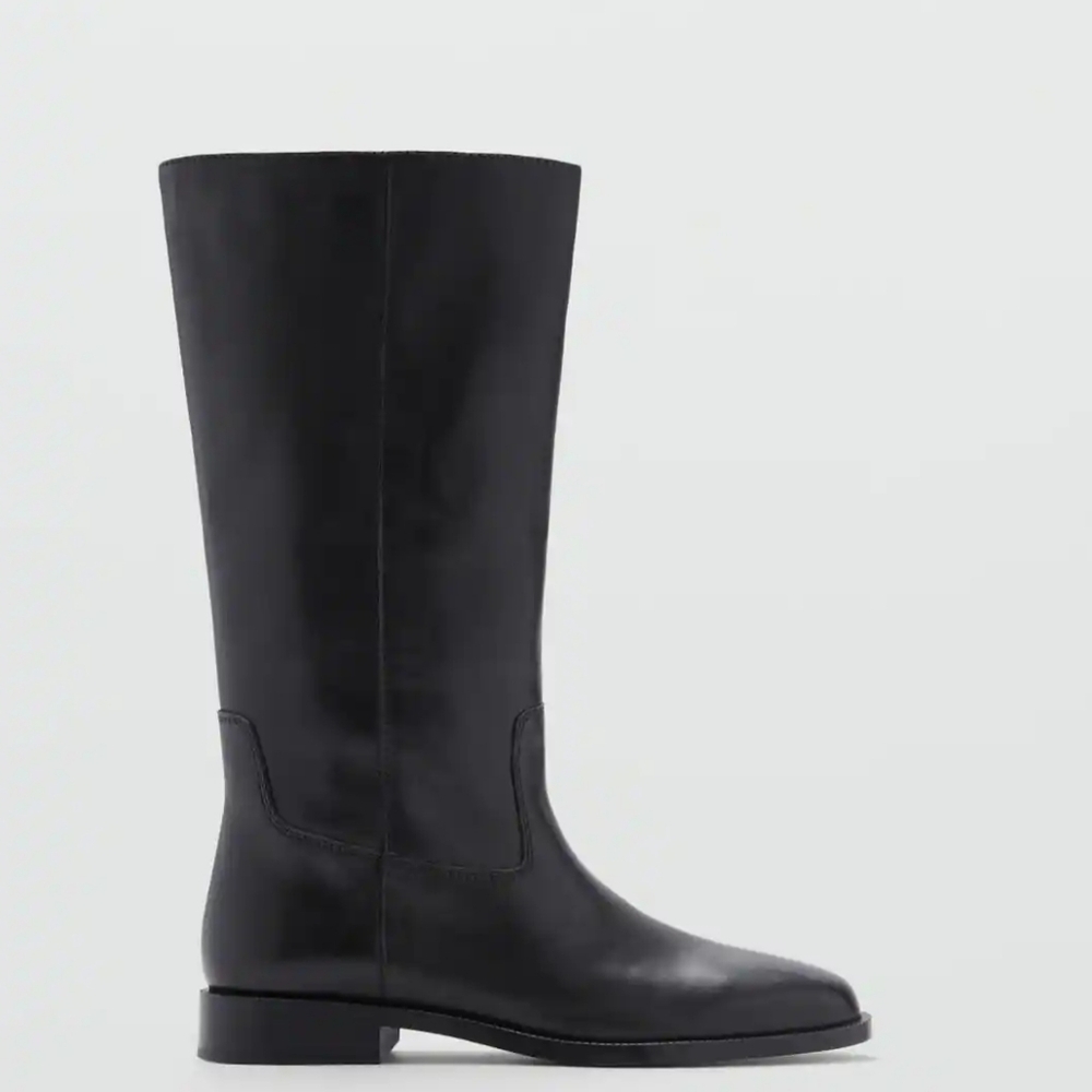 Mango Leather Black Knee-High Women's Boots - Picture 2 of 11